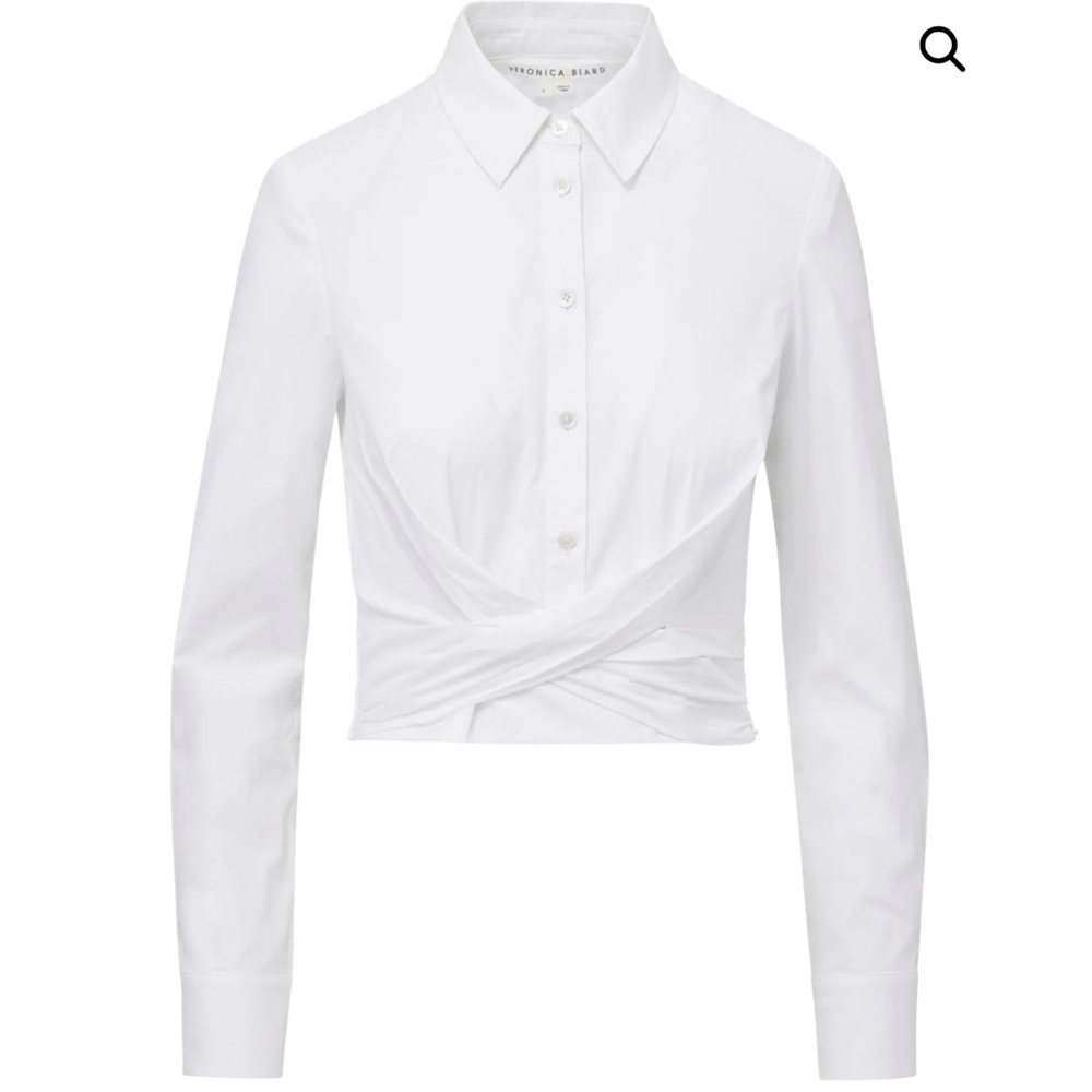 Veronica Beard White Cropped Button-Down Twist Front Shirt